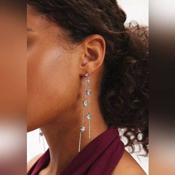 NWT Urban Outfitters Ombre Gold and Pink Heart Rhinestone Asymmetrical Earrings - Picture 10 of 10